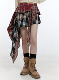 Asymmetrical Ruffle Checkered Mini Skirt CG412