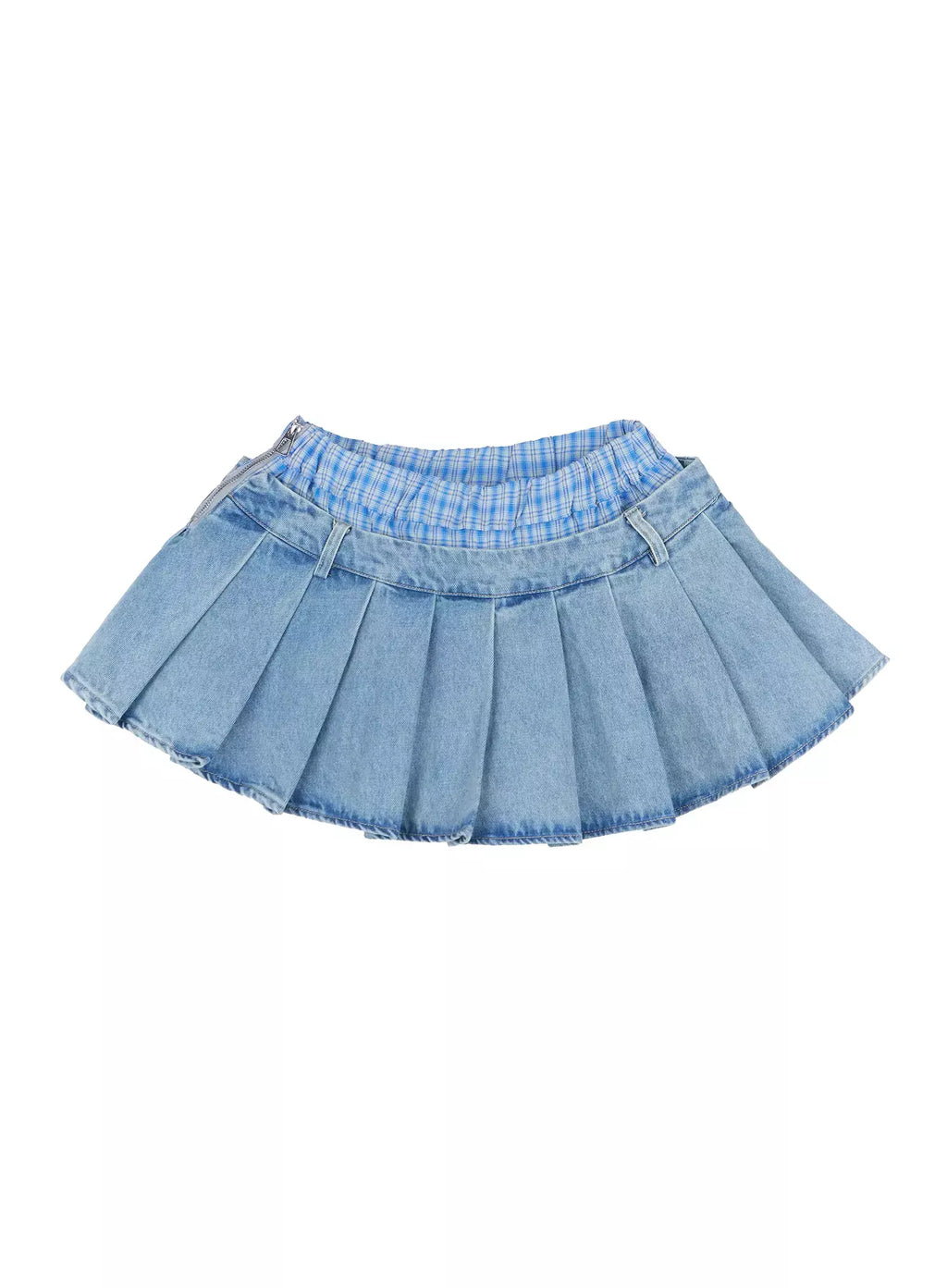 Plaid Boxer Layered Denim Skirt IL531